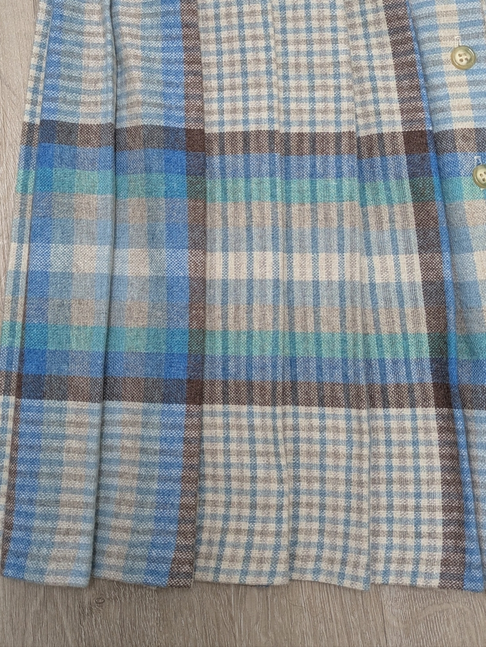 Vintage 70s Peapod Pleated Brown Checkered Wool Blend Midi Academia Skirt XS - Picture 4 of 7
